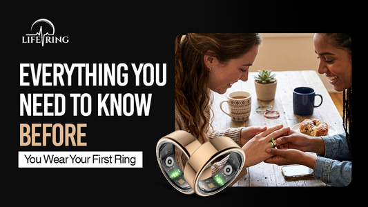 Smart ring worn comfortably on finger during daily routine with proper fit and lightweight titanium design.